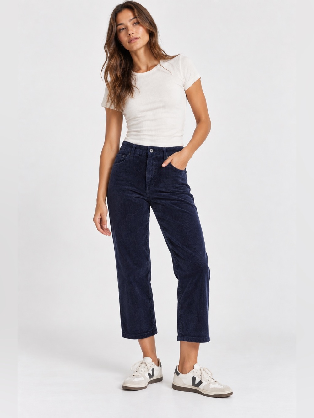 We The Free Corduroy Pants Womens 24 Blue Wide Leg Cropped Button Fly